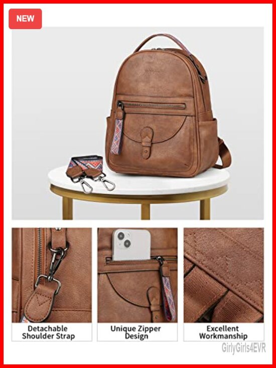 Women Vegan Leather Mini Backpack Purse, Waterproof PU Daypack, Fits iPad